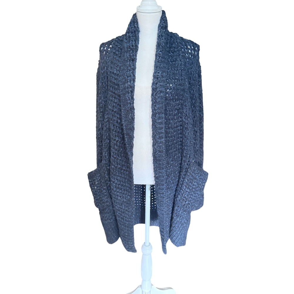 Line Knitwear Marled Black Chunky Open Knit Cardigan Womens Medium Oversized NWT